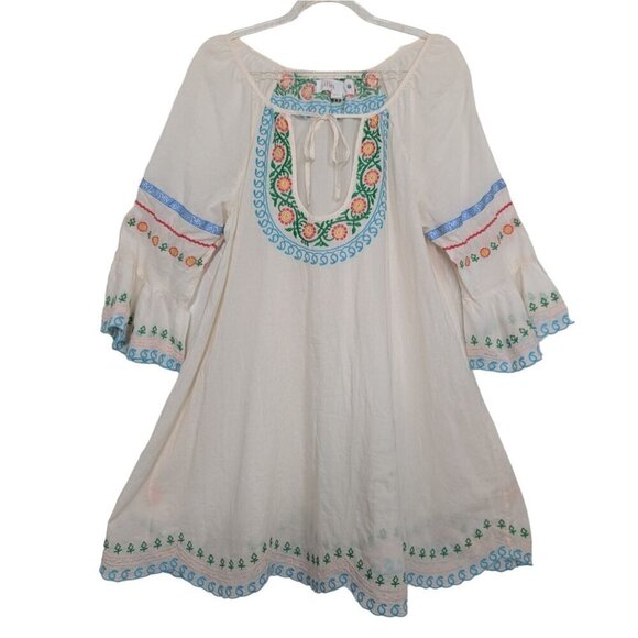 Lilka Blouse Womens Size Medium White Embroidered Floral Cotton Sheer Tunic - Picture 1 of 10